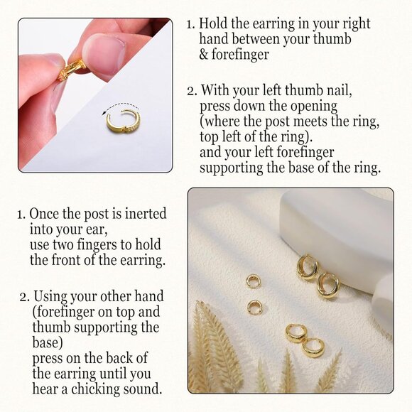 Dainty 14K Gold Plated Huggie Hoop Earrings Lightweight Hypoallergenic Cubic - Picture 6 of 8